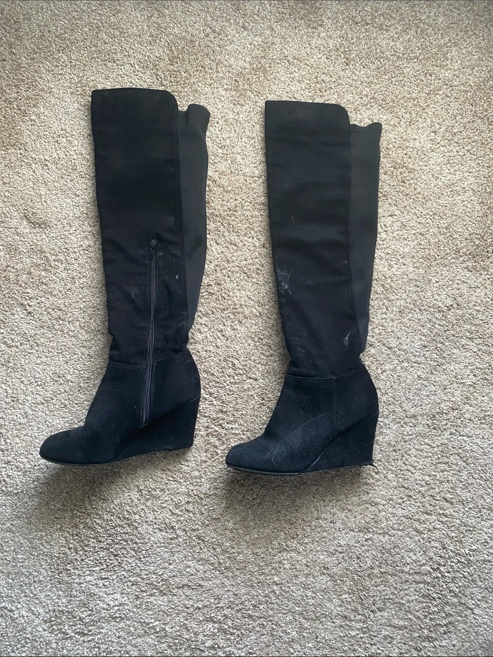 Women's Black Knee-High Wedge Boots